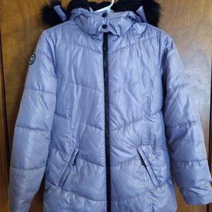 GIRLS SIZE 12 PURPLE PUFFER COAT WITH DETACHABLE HOOD BY JUSTICE
